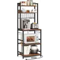 Vasagle Keukenplank met stopcontacten en roosterplaat, Vintagebruin + zwart / 40 x 60 x 170 cm