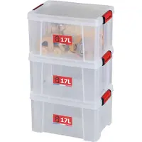 Sundis Clip'N Store, set van 3 opbergboxen van 17 liter met klikdeksel, transparant