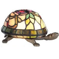 Clayre & Eef Tiffany tafellamp, 15x22x13 cm, bruin, rood glas, schildpadmotief