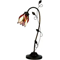 Clayre & Eef bureaulamp, banklamp, Tiffany-stijl, 34x24x72 cm, beige, bruin, glas, tulpdesign