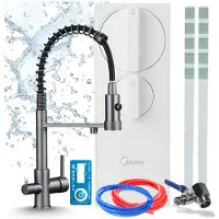 ARI Driewegs keukenkraan met waterfiltersysteem Solid Spring, RO5 omgekeerde osmose 400 Gpd, zonder tank, messing, grafiet, keramische cartridge, perlator