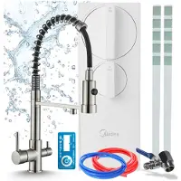 ARI Keukenmengkraan met waterfiltersysteem, model , met twee handgrepen, messing, perlator, roestvrij staal. Inclusief aansluitslangen. Geschikt voor RO5 omgekeerde osmose installatie, 400 Gpd