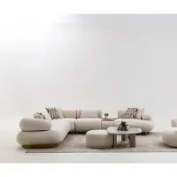 AEA Designer Sitzgarnitur Stoffsofa Beistelltische Polsterhocker - 5tlg