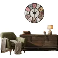OEM Wandklok, diameter 60 cm, materiaal: metaal en MDF, quartz uurwerk, Romeinse cijfers, meerkleurig design