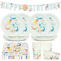Talking Tables Zeemeermin Feestdecoratie en Tafelaankleding – Wegwerp Papieren Zeemeermin Borden, Bekers, Servetten, Tafelkleed en Herbruikbare Vlaggenlijn voor Onderwater Kinderverjaardagsfeestjes
