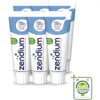 Zendium 6 x - Tandpasta - Fresh+ White - 75 ml - Grootverpakking - Vaatwasstrips - Tandpasta - Frisse Adem - Witte Tanden - Enzymen - Fluoride