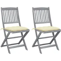 vidaXL Set van 2 klapstoelen met kussens, gemaakt van massief acaciahout.