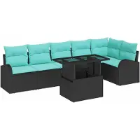 vidaXL Tuinset met 7 zitplaatsen, zwart, van polyrotan