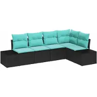 vidaXL Tuinset met 5 delen, zwart en turquoise, van polyrotan