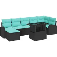 vidaXL Tuinset met 8 zitplaatsen, zwart, van polyrotan