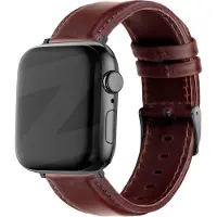 Bandz genuine leren band geschikt voor Apple Watch (Series 12/11/10), (SE 3/2/1), (Series 9/8/7/6/5/4) - 38/40/41/42mm - Lederen band met gespsluiting - donkerbruin leren Apple Watch bandje