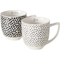 Boltze Koffiemok keramiek - set van 2 -zwart wit - gestipt -400ml -