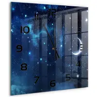 Tulup Wandklok - Sterrenhemel Wandklok Glas Decoratie - 60x60 cm - Blauw Gekleurde Glazen Klok - Zwarte handen - Vierkante Klok - Klok Glas Met Opdruk - Moderne Wandklok Glas