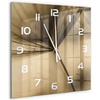 Tulup Wandklok - Paardebloem Gekleurde Glazen Klok - 60x60 cm - Beige Glazen Klok Met Print - Witte handen - Vierkante Klok - Moderne Wandklok Glas - Wandklok Glas Decoratie