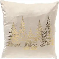 Textino kerstkussen PINEGROVE - sierkussen 45x45 cm - fluweel - dennenbomen - wit, goud - inclusief binnenkussen