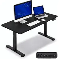 Plaine Zit Sta Bureau Elektrisch Verstelbaar - Incl. Geheugen Standen - Incl. Kabelgoot - 140 x 60 cm - Mat Zwart