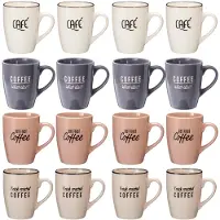 Excellent houseware Siaki koffie kopjes Barista Cafe - 16x stuks - mix kleuren - 220 ml - mokken - keramiek