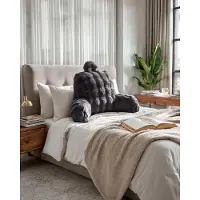Primaviera Deluxe Bedrest Pompom leeskussen - 34x50 cm - Antraciet