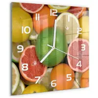 Tulup Wandklok - Citrusvruchten Decoratieve Glazen Klok - 30x30 cm - Veelkleurig Glazen Wandklok Design - Witte handen - Vierkante Klok - Glazen Klok Met Print - Wandklok Glas Met Motief