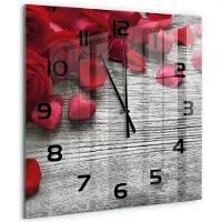 Tulup Wandklok - Rode rozen Wandklok Glas Met Motief - 60x60 cm - Rood Decoratieve Glazen Klok - Zwarte handen - Vierkante Klok - Gekleurde Glazen Klok - Glazen Klok Met Print