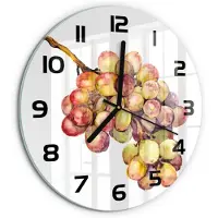 Tulup Wandklok - Druif Moderne Wandklok Glas - fi30 cm - Groente Wandklok Glas Decoratie - Zwarte handen - Ronde Klok - Glazen Wandklok Design - Klok Glas Met Opdruk