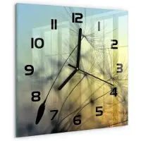 Tulup Wandklok - Paardenbloemzaden Klok Glas Met Opdruk - 30x30 cm - Blauw Moderne Wandklok Glas - Zwarte handen - Vierkante Klok - Decoratieve Glazen Klok - Glazen Wandklok Design