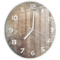 Tulup Wandklok - Witte wolf op de rots Glazen Klok Met Print - fi30 cm - Beige Wandklok Glas Met Motief - Witte handen - Ronde Klok - Wandklok Glas Decoratie - Gekleurde Glazen Klok