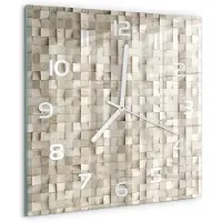 Tulup Wandklok - Houten kubussen Decoratieve Glazen Klok - 30x30 cm - Beige Glazen Wandklok Design - Witte handen - Vierkante Klok - Glazen Klok Met Print - Wandklok Glas Met Motief