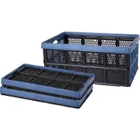 Storage solutions Inklapbare boodschappenkrat - 3x - opbergkrat - zwart / blauw - 48 x 35 x 24 cm - vouwkrat - 32 liter