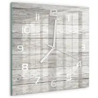 Tulup Wandklok - Houten achtergrond Wandklok Glas Met Motief - 30x30 cm - Grijs Decoratieve Glazen Klok - Witte handen - Vierkante Klok - Gekleurde Glazen Klok - Glazen Klok Met Print