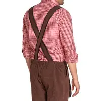 Partychimp Voordelige Korte Lederhose Man Johann met verstelbare bretels Oktoberfest Heren Lederhosen Man Carnavalskleding Heren Carnaval - Polyester - Donkerbruin - Maat M