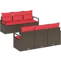vidaXL Tuinbank Set 7 st 6-Aantal zitplaatsen Beige en Rood