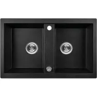 Laveo BADLAND Spoelbak, granieten spoelbak, dubbele spoelbak, BARBADOS, 48x78, zwart | Inclusief sifon!
