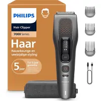 Philips Hair Clipper 7000 Series Tondeuse – PowerAdapt Sensor - Zelfslijpende Mesjes - Trim & Flow Kam - Tot 90 Min. Draadloos Gebruik - Opbergetui – HC7721/15