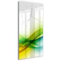 Tulup Wandklok - Golfabstractie Moderne Wandklok Glas - 30x60 cm - Veelkleurig Wandklok Glas Decoratie - Witte handen - Rechthoekige Klok - Glazen Wandklok Design - Klok Glas Met Opdruk