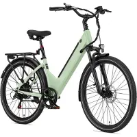 SmartAI Elektrische fiets - Actieradius 100km - Verwijderbare batterij 48V 10.4Ah - Motor 250W - 7 versnellingen - 26 Inch City Commuter EBike - Wit