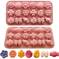 Snq 18-Vaks Siliconen Chocolademal met Bloemmotieven - Set van 2 - Voor DIY Koekjes, Snoep, Desserts en Zeep - Verschillende Bloemvormen
