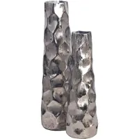Wohnling Decoratieve Vaas Set van 2 Aluminium Zilveren Bloemenvaas Modern, Decoratieve Vaas Gehamerd Ontwerp 2-delig voor Bloemen, Aluminium Tafelvaas Woondecoratie Metalen Tafeldecoratie Handgemaakt