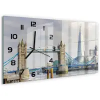 Tulup Wandklok - Theems Londen Klok Glas Met Opdruk - 60x30 cm - Beige Moderne Wandklok Glas - Zwarte handen - Rechthoekige Klok - Decoratieve Glazen Klok - Glazen Wandklok Design