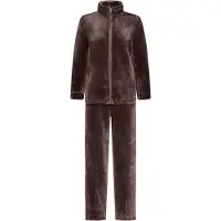 Gaubert Dames Fleece Huispak met Rits - Loungewear - Superzacht en Warm Coral Fleece - Koffiebruin - 2332-Coffee - Maat M