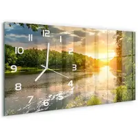 Tulup Wandklok - Schemering aan de rivier Wandklok Glas Decoratie - 60x30 cm - Groente Gekleurde Glazen Klok - Witte handen - Rechthoekige Klok - Klok Glas Met Opdruk - Moderne Wandklok Glas