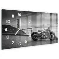 Tulup Wandklok - Motorfiets Wandklok Glas Met Motief - 60x30 cm - Zwart-wit Decoratieve Glazen Klok - Witte handen - Rechthoekige Klok - Gekleurde Glazen Klok - Glazen Klok Met Print