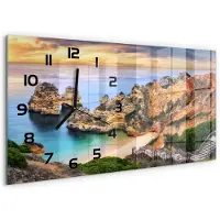 Tulup Wandklok - Lagos Portugal Glazen Wandklok Design - 60x30 cm - Veelkleurig Klok Glas Met Opdruk - Zwarte handen - Rechthoekige Klok - Wandklok Glas Met Motief - Decoratieve Glazen Klok