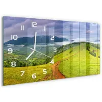 Tulup Wandklok - Groene heuvels Gekleurde Glazen Klok - 60x30 cm - Groente Glazen Klok Met Print - Witte handen - Rechthoekige Klok - Moderne Wandklok Glas - Wandklok Glas Decoratie
