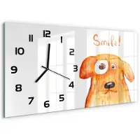 Tulup Wandklok - Hond Klok Glas Met Opdruk - 60x30 cm - Oranje Moderne Wandklok Glas - Zwarte handen - Rechthoekige Klok - Decoratieve Glazen Klok - Glazen Wandklok Design
