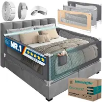 Kesser Bedhekje - Valbeveiliging voor boxspring- en kinderbedden - In hoogte verstelbaar - Antraciet 180 cm