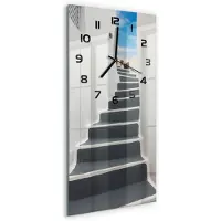 Tulup Wandklok - Santorini, Griekenland Glazen Klok Met Print - 30x60 cm - Grijs Wandklok Glas Met Motief - Zwarte handen - Rechthoekige Klok - Wandklok Glas Decoratie - Gekleurde Glazen Klok