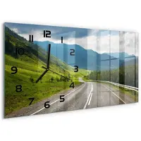 Tulup Wandklok - Weg in de bergen Klok Glas Met Opdruk - 60x30 cm - Groente Moderne Wandklok Glas - Zwarte handen - Rechthoekige Klok - Decoratieve Glazen Klok - Glazen Wandklok Design