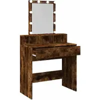 vidaXL Schminktafel met LED-verlichting, gerookt eikenhout, 80x41x144,5 cm