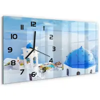 Tulup Wandklok - Santorini, Griekenland Moderne Wandklok Glas - 60x30 cm - Blauw Wandklok Glas Decoratie - Zwarte handen - Rechthoekige Klok - Glazen Wandklok Design - Klok Glas Met Opdruk